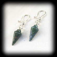 Load image into Gallery viewer, Moss Jasper Ear hangers Jasper wieghts Stone Tunnel dangles Tunnel earrings Hanging gauges Plug earrings Plug dangles 00g 0g 2g 4g 6g 8g 10g