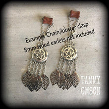 Load image into Gallery viewer, Witchy earrings Leaf earrings Goddess earrings Artemis Tunnel earrings Gothic Emo Occult Plug earrings Boho earrings Pierced ears Gauges 14g