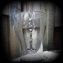 Load image into Gallery viewer, Single earring, Inverted Cross earring, Inverted Cross, Satanic jewelry, Evil, Gothic, Occult jewelry, Tunnel earring, Plug earring, CoS