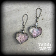 Load image into Gallery viewer, 6 gauge earrings for stretching Rose Quartz 8 gauge ear weights 4mm Tunnel dangles 6mm Ear hangers 3mm Stone weights Plugs Hanging gauges