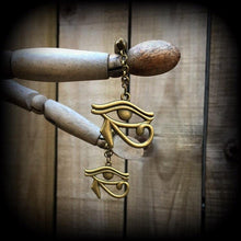 Load image into Gallery viewer, Eye of Horus ear hangers Egyptian Evil eye Esoteric Eye of Ra Gauged earrings Occult Esoteric Tunnel dangles Plug dangles Hanging gauges