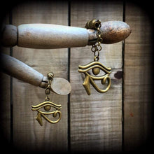 Load image into Gallery viewer, Eye of Horus ear hangers Egyptian Evil eye Esoteric Eye of Ra Gauged earrings Occult Esoteric Tunnel dangles Plug dangles Hanging gauges