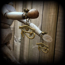 Load image into Gallery viewer, Eye of Horus ear hangers Egyptian Evil eye Esoteric Eye of Ra Gauged earrings Occult Esoteric Tunnel dangles Plug dangles Hanging gauges