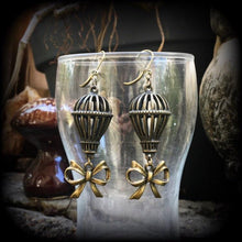 Load image into Gallery viewer, FREE SHIPPING Balloon earrings Bow Plug earrings Hot air balloon earrings Steam Punk Tunnel earrings Pierced ears Gauged earrings Zeppelin