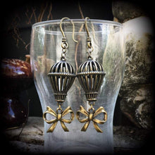 Load image into Gallery viewer, Hot air balloon earrings Cute earrings Balloon earrings Zeppelin jewelry Tunnel earrings Bow earrings Steam Punk jewelry Gifts for her Plugs