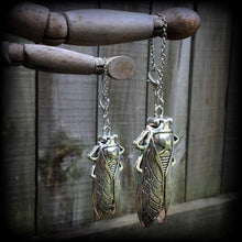 Load image into Gallery viewer, 4mm 6 gauge Ear hangers Cicada ear weights Locust 4 gauge Tunnel dangles Plug dangles Plague Animal Apocalypse Hanging gauges 2 gauge, 0 g