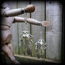 Load image into Gallery viewer, 4mm 6 gauge Ear hangers Cicada ear weights Locust 4 gauge Tunnel dangles Plug dangles Plague Animal Apocalypse Hanging gauges 2 gauge, 0 g