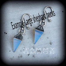 Load image into Gallery viewer, Opalite earrings, Moonstone earrings, Crystal, Quartz, Dangle earrings, Boho earrings, Chakra jewelry, Tunnel earrings, Plug earrings 6g 8g