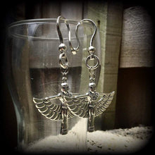 Load image into Gallery viewer, Isis earrings Egyptian earrings Egyptian goddess Cartouche Nefertiti Ankh earrings Tunnel earrings Plug earrings Hanging gauges 2 gauge 6mm