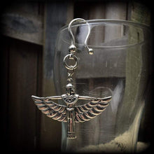 Load image into Gallery viewer, Isis earrings Egyptian earrings Egyptian goddess Cartouche Nefertiti Ankh earrings Tunnel earrings Plug earrings Hanging gauges 2 gauge 6mm