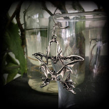 Load image into Gallery viewer, Bat earrings Pentagram earrings Halloween earrings Emo earrings Gothic jewelry 3mm plug earrings 6mm tunnel earrings 4mm 5mm 8mm ear hangers