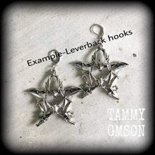Load image into Gallery viewer, Bat earrings Pentagram earrings Halloween earrings Emo earrings Gothic jewelry 3mm plug earrings 6mm tunnel earrings 4mm 5mm 8mm ear hangers