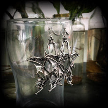 Load image into Gallery viewer, Bat earrings Pentagram earrings Halloween earrings Emo earrings Gothic jewelry 3mm plug earrings 6mm tunnel earrings 4mm 5mm 8mm ear hangers