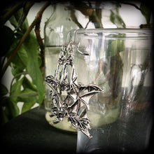 Load image into Gallery viewer, Bat earrings Pentagram earrings Halloween earrings Emo earrings Gothic jewelry 3mm plug earrings 6mm tunnel earrings 4mm 5mm 8mm ear hangers