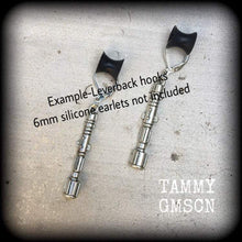 Load image into Gallery viewer, 3mm Plug dangles 8 gauge tunnel earrings Dr Who earrings Sonic screwdriver Ear weights 3mm Tunnel dangles 4mm Plug earrings Nerd earrings