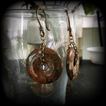 Load image into Gallery viewer, Jasper earrings Gemstone earrings Rhyolite Jasper jewelry 6mm plug earrings 3mm tunnel earrings Stone jewelry Dangle earrings Donut earrings