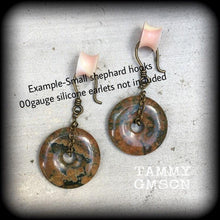 Load image into Gallery viewer, Jasper earrings Gemstone earrings Rhyolite Jasper jewelry 6mm plug earrings 3mm tunnel earrings Stone jewelry Dangle earrings Donut earrings