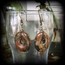 Load image into Gallery viewer, Jasper earrings Gemstone earrings Rhyolite Jasper jewelry 6mm plug earrings 3mm tunnel earrings Stone jewelry Dangle earrings Donut earrings