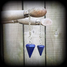 Load image into Gallery viewer, Lapis Lazuli earrings Gemstone earrings Egyptian earrings Pendulum earrings Ouija earrings Hanging gauges Plug earrings Tunnel earrings 3mm