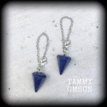 Load image into Gallery viewer, Lapis Lazuli earrings Gemstone earrings Egyptian earrings Pendulum earrings Ouija earrings Hanging gauges Plug earrings Tunnel earrings 3mm