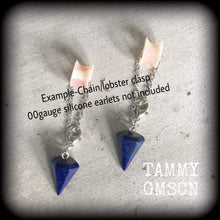 Load image into Gallery viewer, Lapis Lazuli earrings Gemstone earrings Egyptian earrings Pendulum earrings Ouija earrings Hanging gauges Plug earrings Tunnel earrings 3mm
