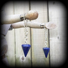 Load image into Gallery viewer, Lapis Lazuli 4mm tunnel dangles Gemstone  5mm ear hangers 6mm Gauged earrings Stone ear weights Hanging gauges Plug dangles Gauges 00g 0g