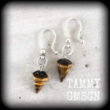 Load image into Gallery viewer, Tigers Eye earrings Crystal Stone Wicca Gemstone Boho Pierced ears Turquoise Dangle earrings Tunnel earrings Gauged earrings Plug earrings