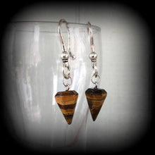 Load image into Gallery viewer, Tigers Eye earrings Crystal Stone Wicca Gemstone Boho Pierced ears Turquoise Dangle earrings Tunnel earrings Gauged earrings Plug earrings