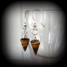 Load image into Gallery viewer, Tigers Eye earrings Crystal Stone Wicca Gemstone Boho Pierced ears Turquoise Dangle earrings Tunnel earrings Gauged earrings Plug earrings