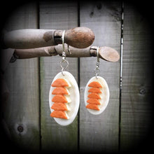 Load image into Gallery viewer, Free shipping Gyoza earrings Food earrings Yum cha earrings Plug dangles Dumpling earrings Tunnel earrings Tunnel dangles Ear weights Gauges