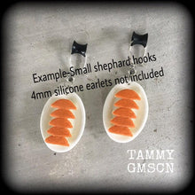 Load image into Gallery viewer, Free shipping Gyoza earrings Food earrings Yum cha earrings Plug dangles Dumpling earrings Tunnel earrings Tunnel dangles Ear weights Gauges