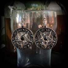 Load image into Gallery viewer, Pentagram earrings, Pentacle earrings, Gothic earrings, Emo earrings, Church of Satan, Sigil earrings, Wicca earrings, Pagan earrings
