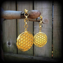 Load image into Gallery viewer, Flower of Life Ear hangers, 00g, 10mm, Seed of life jewelry, Plug dangles, Tunnel dangles, Gauged earrings, Hanging gauges, Sacred geometry