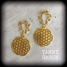 Load image into Gallery viewer, Flower of Life Ear hangers, 00g, 10mm, Seed of life jewelry, Plug dangles, Tunnel dangles, Gauged earrings, Hanging gauges, Sacred geometry