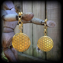 Load image into Gallery viewer, Flower of Life Ear hangers, 00g, 10mm, Seed of life jewelry, Plug dangles, Tunnel dangles, Gauged earrings, Hanging gauges, Sacred geometry