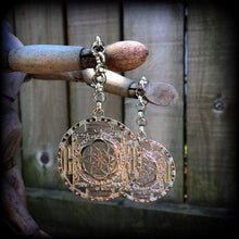 Load image into Gallery viewer, Chakras ear hangers, Flower of Life ear weights, Sacred Geometry, Esoteric weights, Fractal jewelry, 12mm, 14mm 16mm, Gauged earrings, 00g