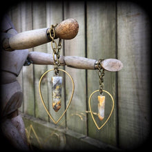 Load image into Gallery viewer, Brass ear hangers, Goddess weights, Plug dangles, Artemis jewelry, Tunnel dangles, Gauged earrings, Hanging gauges, Agate ear weights, 0g 2g