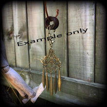 Load image into Gallery viewer, Artemis ear hangers, Goddess jewelry, Tunnel dangles, Plug dangles, Bronze ear weights, Bronze jewelry, Hanging gauges, Gauged earrings 00g