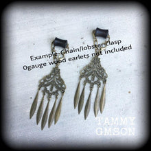 Load image into Gallery viewer, Artemis ear hangers, Goddess jewelry, Tunnel dangles, Plug dangles, Bronze ear weights, Bronze jewelry, Hanging gauges, Gauged earrings 00g