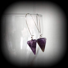 Load image into Gallery viewer, Amethyst earrings Crystal Stone Wicca Gemstone Boho Pierced ears Turquoise Dangle earrings Plug earrings Gauged earrings Tunnel earrings 4mm