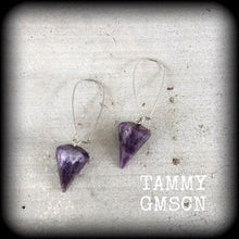 Load image into Gallery viewer, Amethyst earrings Crystal Stone Wicca Gemstone Boho Pierced ears Turquoise Dangle earrings Plug earrings Gauged earrings Tunnel earrings 4mm