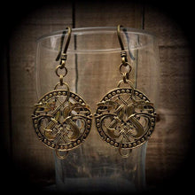 Load image into Gallery viewer, Celtic dragon earrings Double dragon earrings Ear hangers Celtic Viking Norse Esoteric Asatru Pierced ears Tunnel earrings Plug earrings 2g