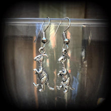 Load image into Gallery viewer, Dinosaur earrings Dinosaur jewelry Jurassic earrings Parasaurolophus T Rex Jurassic jewelry Tunnel earrings Reptile jewelry Plug earrings