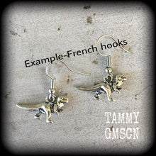Load image into Gallery viewer, 6 gauge, 0 gauge, Dinosaur ear hangers, Dinosaur jewelry, Jurassic earrings, Parasaurolophus, Tunnel dangles, Plug dangles, Hanging gauges