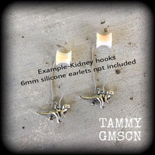 Load image into Gallery viewer, 6 gauge, 0 gauge, Dinosaur ear hangers, Dinosaur jewelry, Jurassic earrings, Parasaurolophus, Tunnel dangles, Plug dangles, Hanging gauges