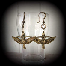 Load image into Gallery viewer, 2 gauge ear weights Egyptian Isis Horus Bird earrings 6mm ear hangers 8 gauge tunnel dangles 0 gauge plug dangles Gauged earrings 8 gauge