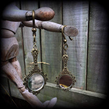 Load image into Gallery viewer, Fairy Tale ear hangers, Princess Tunnel dangles, Mirror earrings, Plug dangles, Hanging gauges, Gauges, Bronze weights, Gauged earrings, 0g