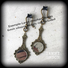 Load image into Gallery viewer, Fairy Tale ear hangers, Princess Tunnel dangles, Mirror earrings, Plug dangles, Hanging gauges, Gauges, Bronze weights, Gauged earrings, 0g