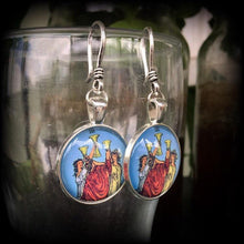 Load image into Gallery viewer, 8 gauge tunnel dangles Tarot plug dangles Hanging gauges Sigil ear hangers Plug earrings Ear hangers Gauged earrings Plug dangles 4mm 5mm 6g