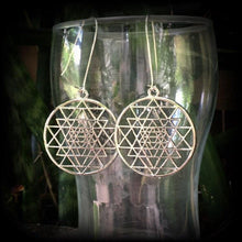 Load image into Gallery viewer, Sri Yantra Earrings Geometric Plug earrings Sri Chakra Tunnel earrings Hindu tantra Ohm Esoteric Yoga earrings Pierced ears Buddha 2g 4g 6g